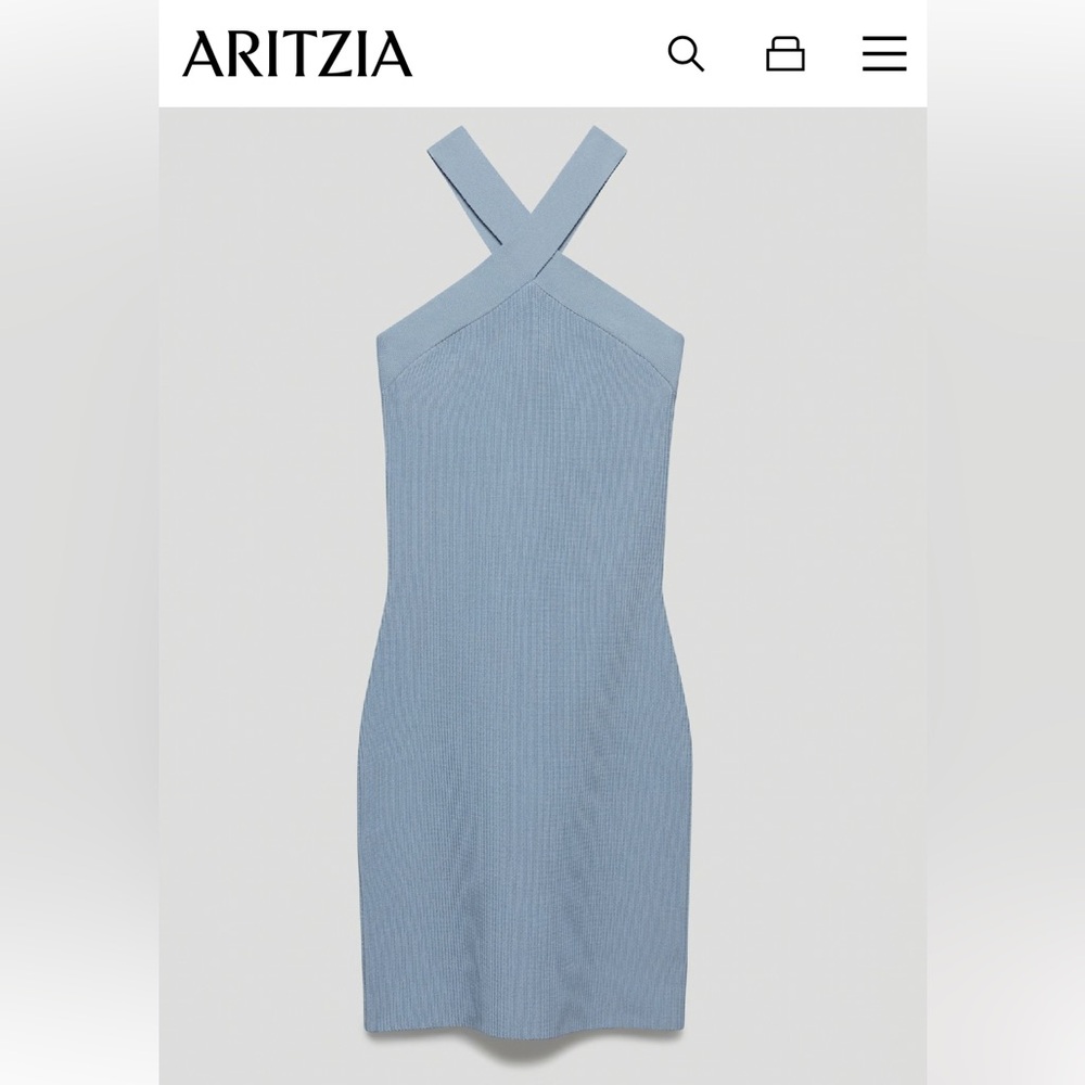 Aritzia Strapless Cross-Neck Ribbed Mini Dress in Light Blue